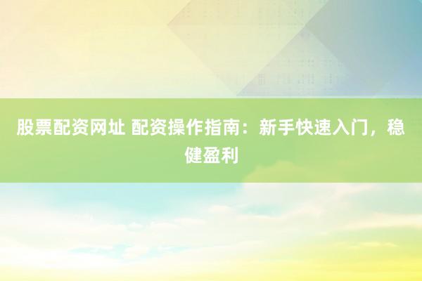 股票配资网址 配资操作指南：新手快速入门，稳健盈利