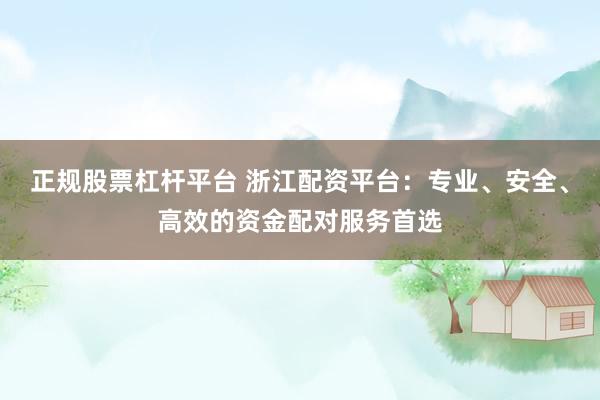 正规股票杠杆平台 浙江配资平台：专业、安全、高效的资金配对服务首选