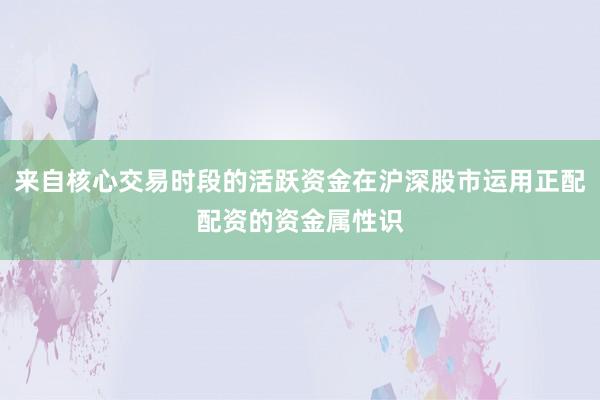 来自核心交易时段的活跃资金在沪深股市运用正配配资的资金属性识