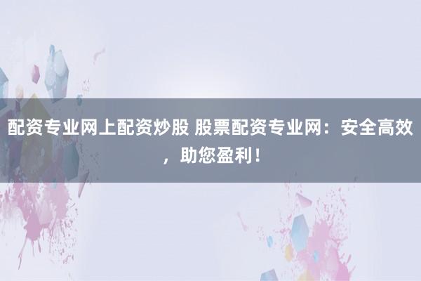 配资专业网上配资炒股 股票配资专业网：安全高效，助您盈利！